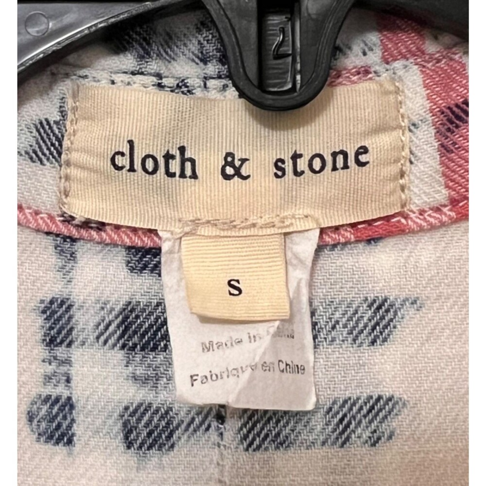 Anthro CLOTH & STONE Plaid Button Front Shirt Faded Red White Blue Roll Tab S - Picture 6 of 7